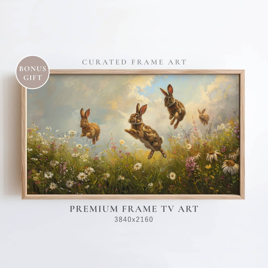 Bunnies in Wildflower Field TV Frame Art Spring Bunny Rabbits Decor ...