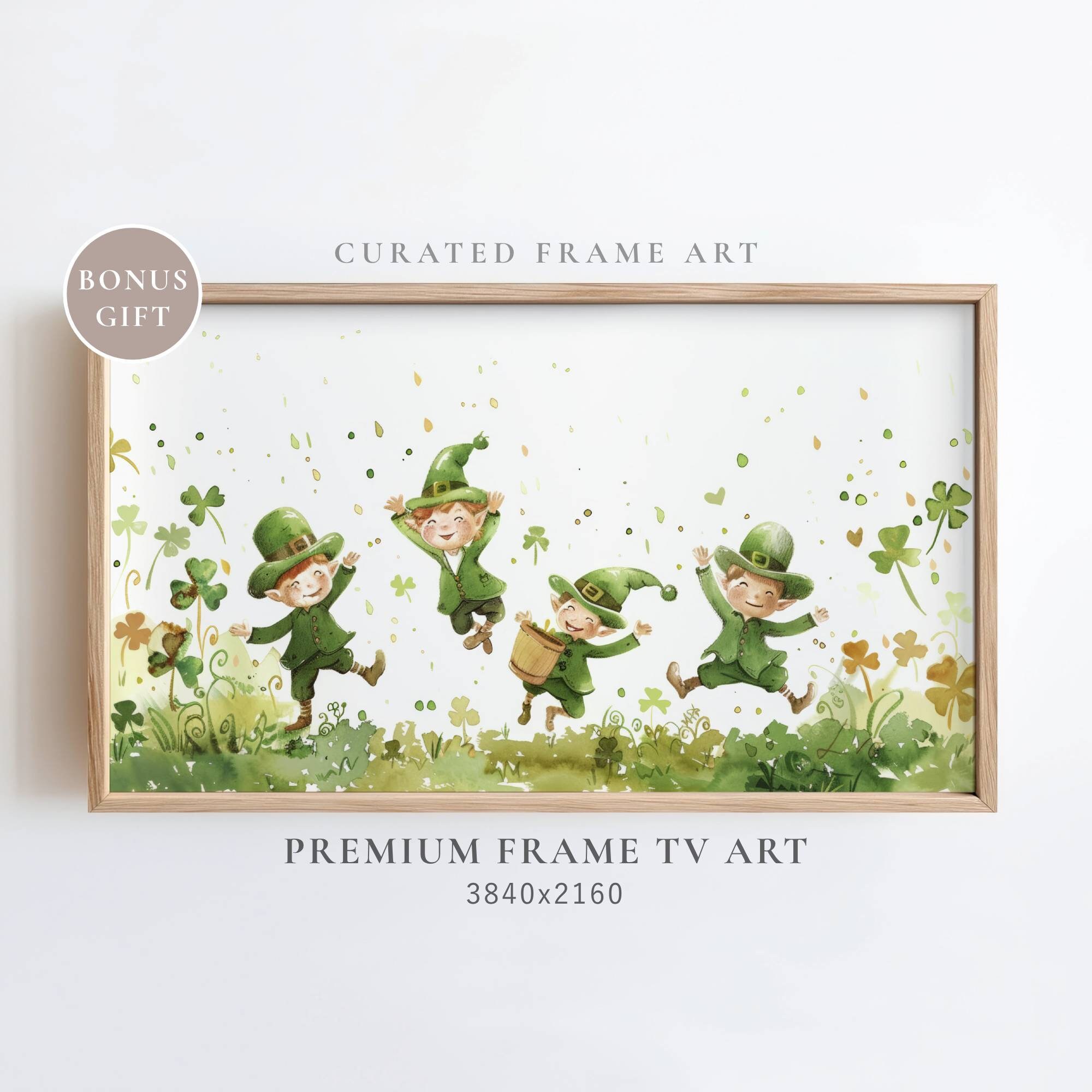 St Patrick's Day Frame TV Art, St Patricks Watercolor Decor, Vintage Oil Rustic Paddy TV Art, Saint Patty TV Art Frame Green Shamrock Tv Art