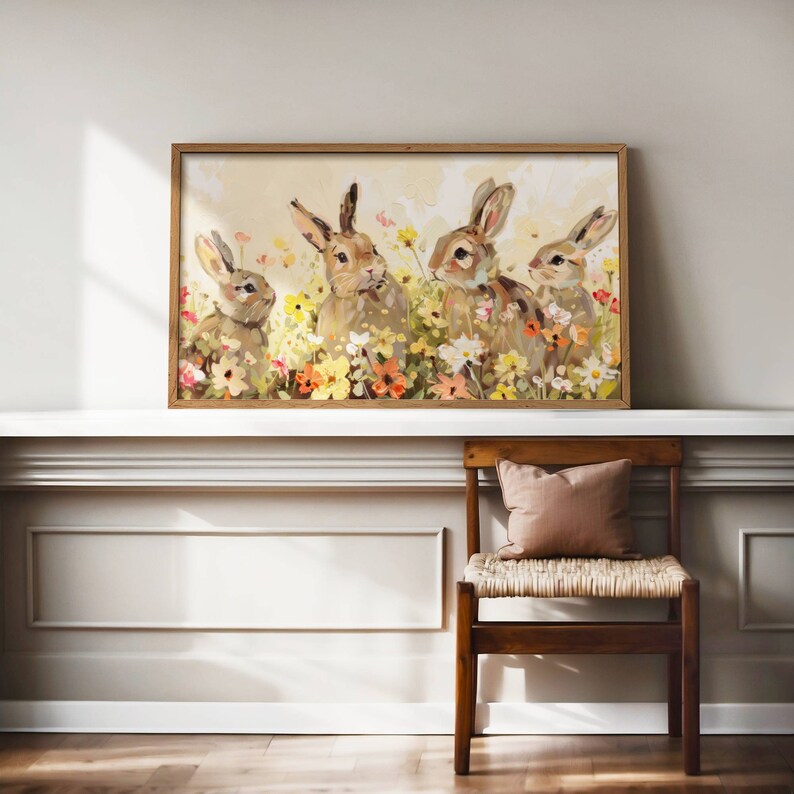 Bunnies in Wildflower Field TV Frame Art Spring Bunny Rabbits Decor ...