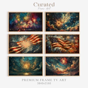 Frame TV Art Vintage 4th of July Fireworks Bundle Set of 6, Night Vintage Summer TV Art, 4th of July Tv Art, Patriotic Tv Art, American Flag