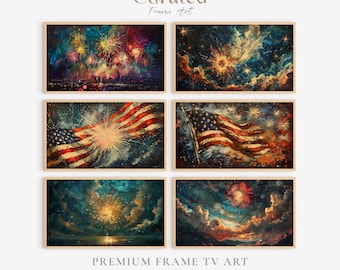 Vintage 4th of July Fireworks Frame TV Art, Patriotic Summer Night (Digital Download)
