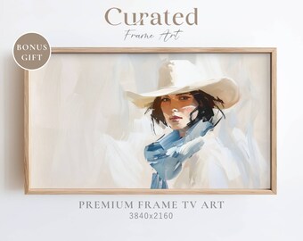 Cowgirl Portrait Frame TV Art, Retro Western Decor (Digital Download)
