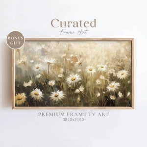 Samsung Frame TV Art, Flower Painting Antique Muted Tonal Daisy Screensaver Earthy Organic Floral Vintage Botanical Art Moody Vintage TV Art