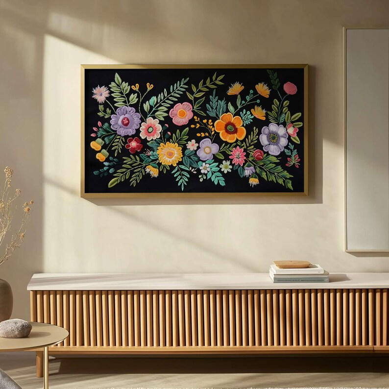 Dark Botanical Frame TV Art, Spring Flower TV Art , Floral TV Wallpaper ...