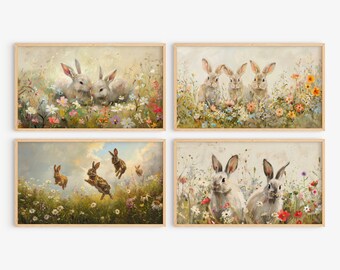 Bunny TV Frame Art Set | Vintage Easter Spring Decor (Digital Download)