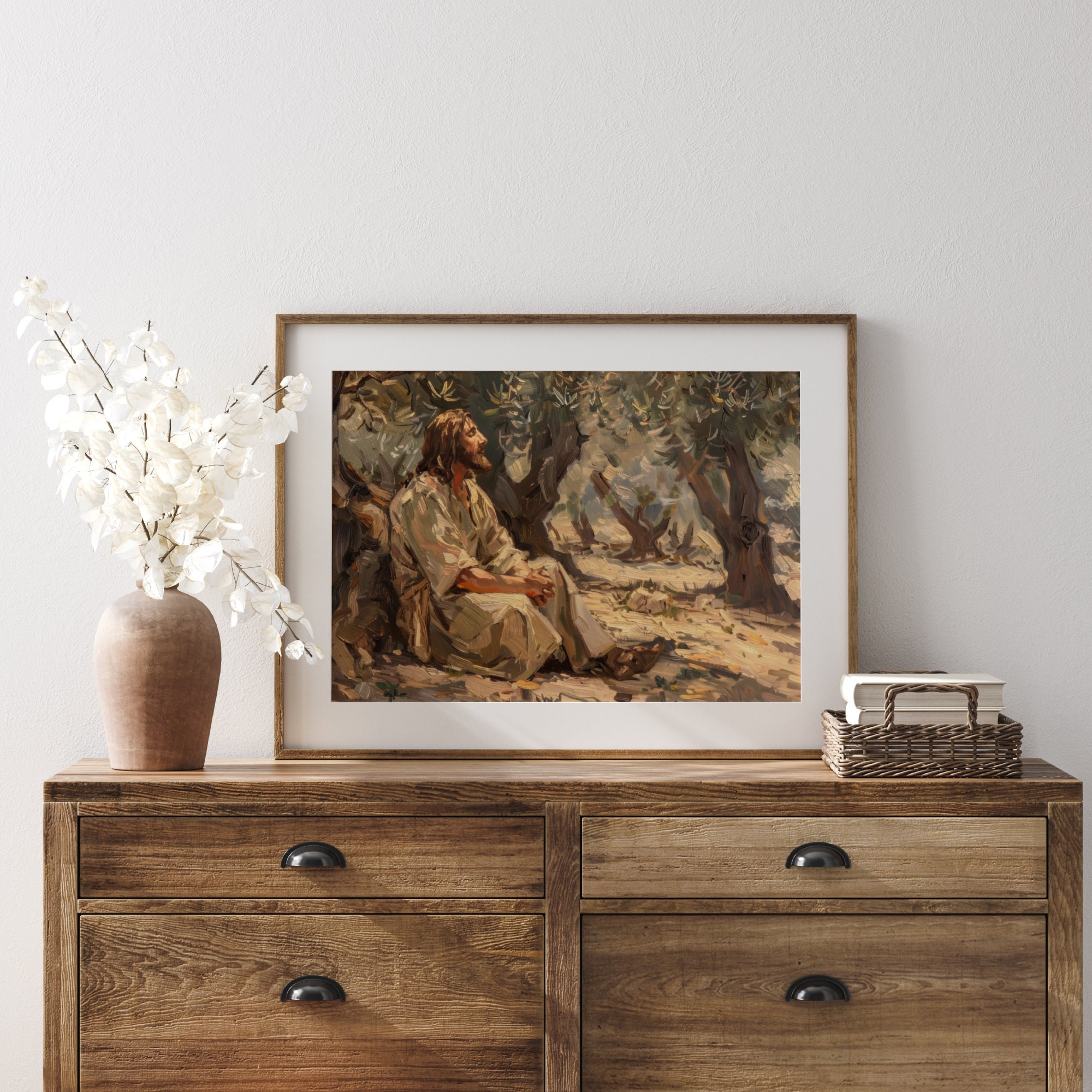 Jesus Praying in Garden of Gethsemane, Printable Wall Art, Christ ...