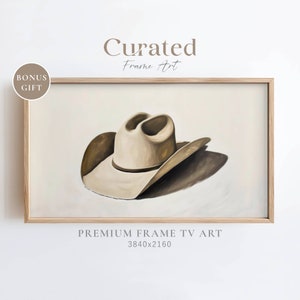 Cowboy Hat Frame TV Art, Cowgirl Hat Painting, Retro Western Frame TV Art, Warm Neutral Southern TV Decor, Country Aesthetic, Farmhouse Art