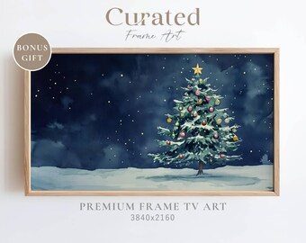 Christmas Tree Samsung Frame TV Art, Snowy Night Painting (Digital Download)