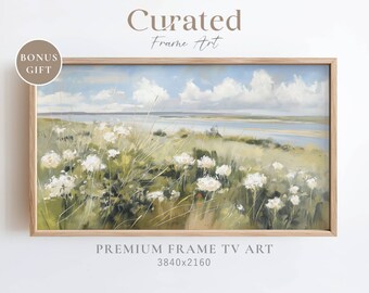 Coastal Wildflower Field, Vintage Landscape Painting, Frame TV Art (Digital Download)