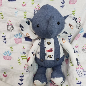Memory Elephant. Handmade keepsake gift from loved ones or baby clothes. Memory animal, doll or memorial/grief gift. Mother&#39;s day. Elephant.