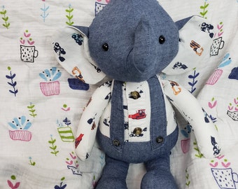 Memory Bear. Handmade keepsake gift from loved ones or baby clothes. Memory animal, doll or memorial/grief gift. Mother's day. Elephant.