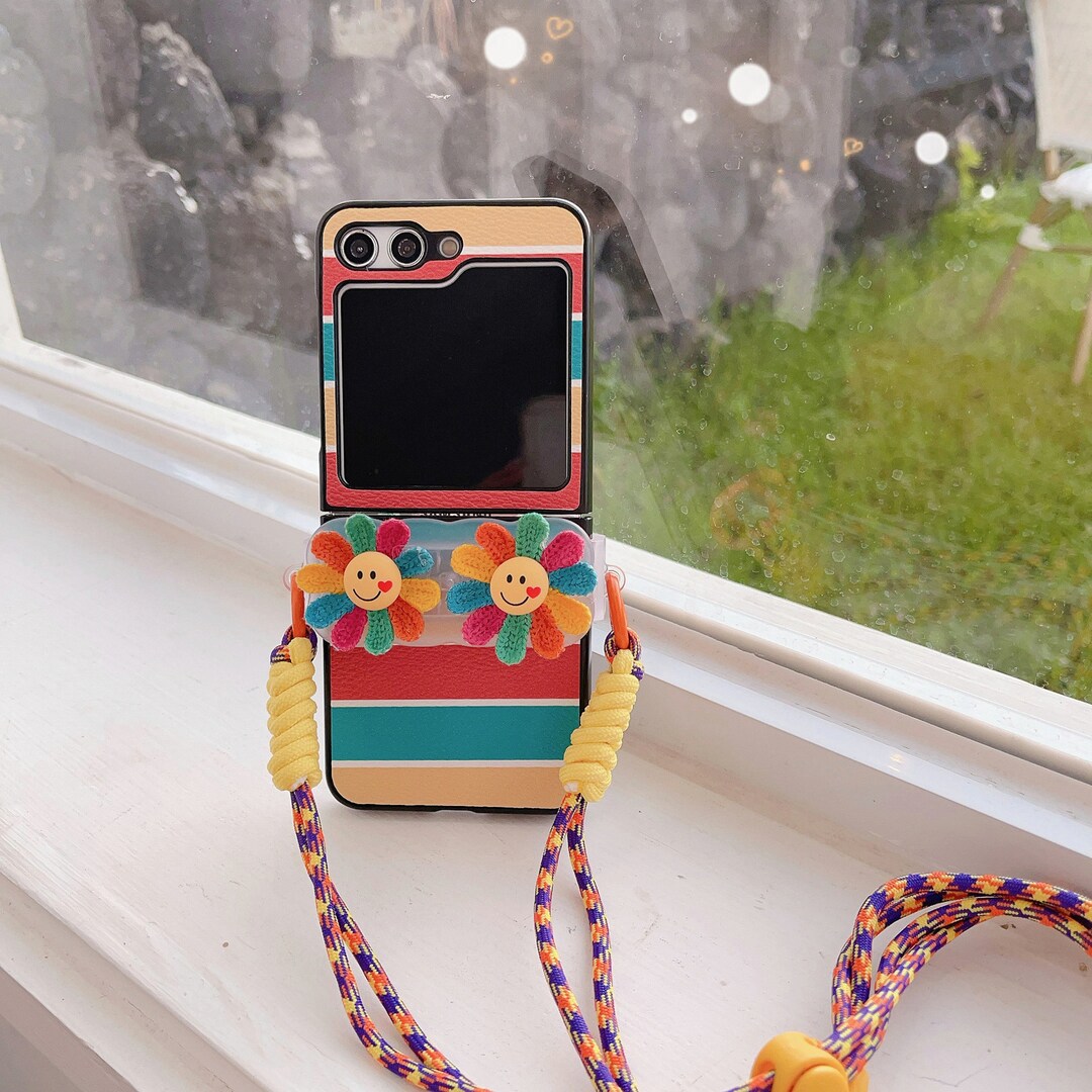 Striped Floral Crossbody Rope Phone Case,suitable for Galaxy Z Flip1/2