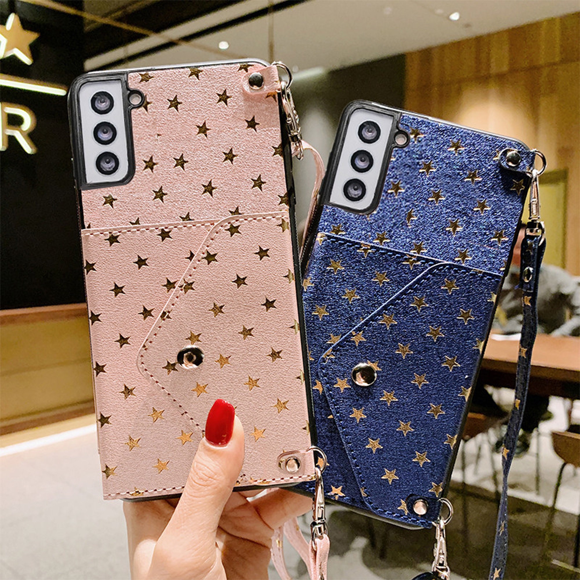 Star Card Case Crossbody Rope Phone Casefor Samsung Galaxy S24 S23 S22