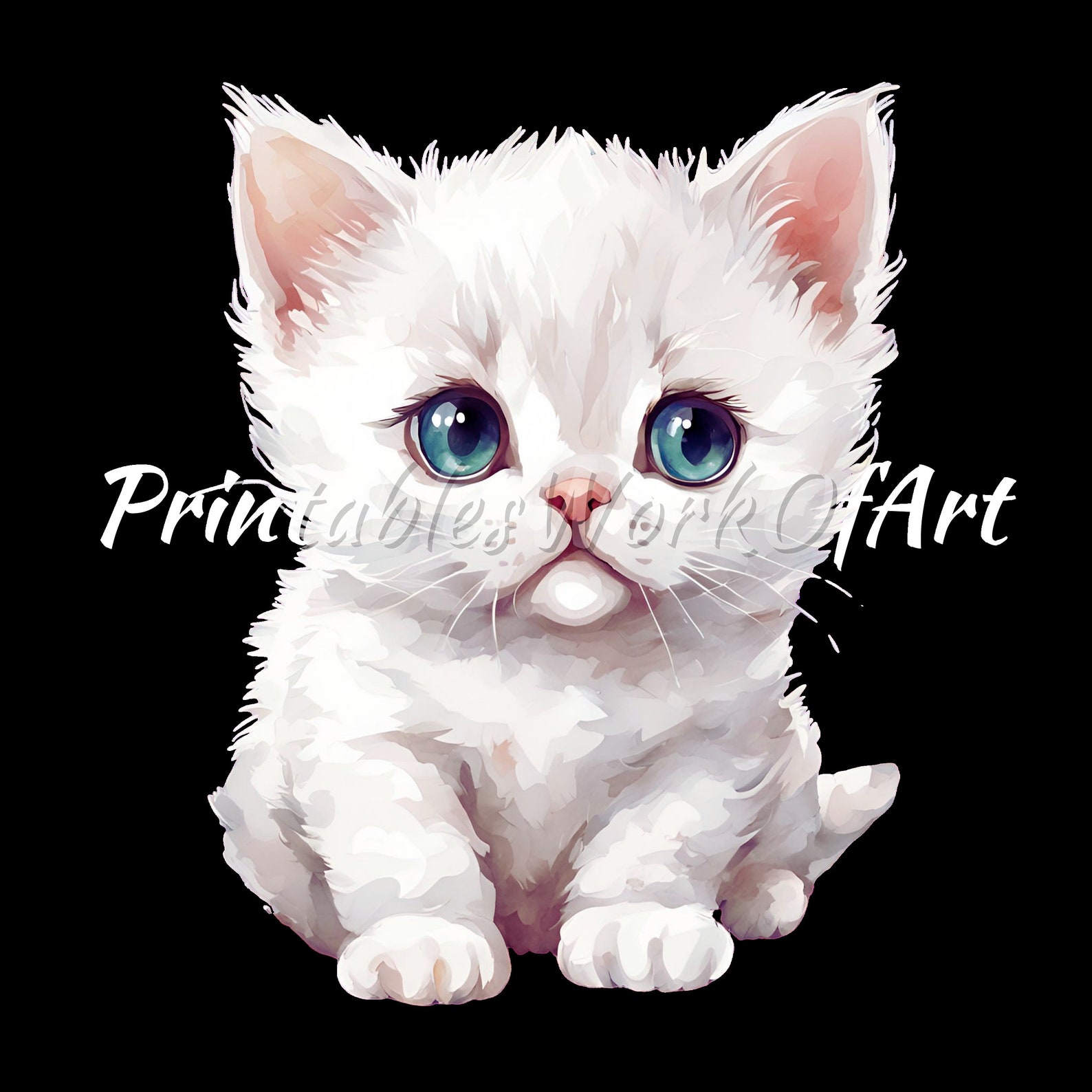 10 White Cute Cat Clipart, Printable Watercolor Clipart, High Quality ...