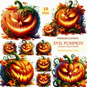 Creepy Jack O&#39; Lantern Clipart: Scary Halloween Pumpkin PNG Bundle