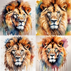 20 Clipart leone, pittura acquerello leone, clipart acquerello stampabile, JPG di alta qualità, download digitale, alta risoluzione, artigianato di carta.