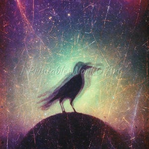 Uccello perduto nel tempo / Poster cosmico retrò / Download digitale istantaneo / Stampa artistica