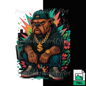 Gangster Bulldog Mascot Png, Urban Hip Hop Sublimation Design, Vector Streetwear Dog shirt, Hoodie, DTF, Digital Instant Download, Retro