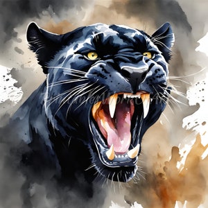 10 Black Panther Clipart, Roaring, Printable Watercolor clipart, High Quality JPG, Digital download, High resolution, Paper crafts.