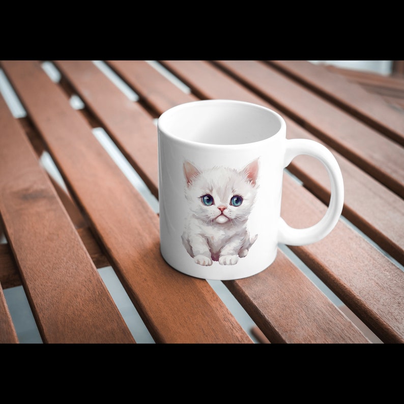 10 White Cute Cat Clipart, Printable Watercolor Clipart, High Quality ...