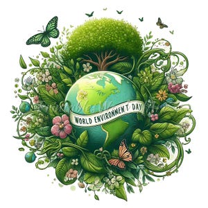Manifesto digitale per la Giornata mondiale dell'ambiente / Illustrazione della Terra ispirata alla natura Eco Art