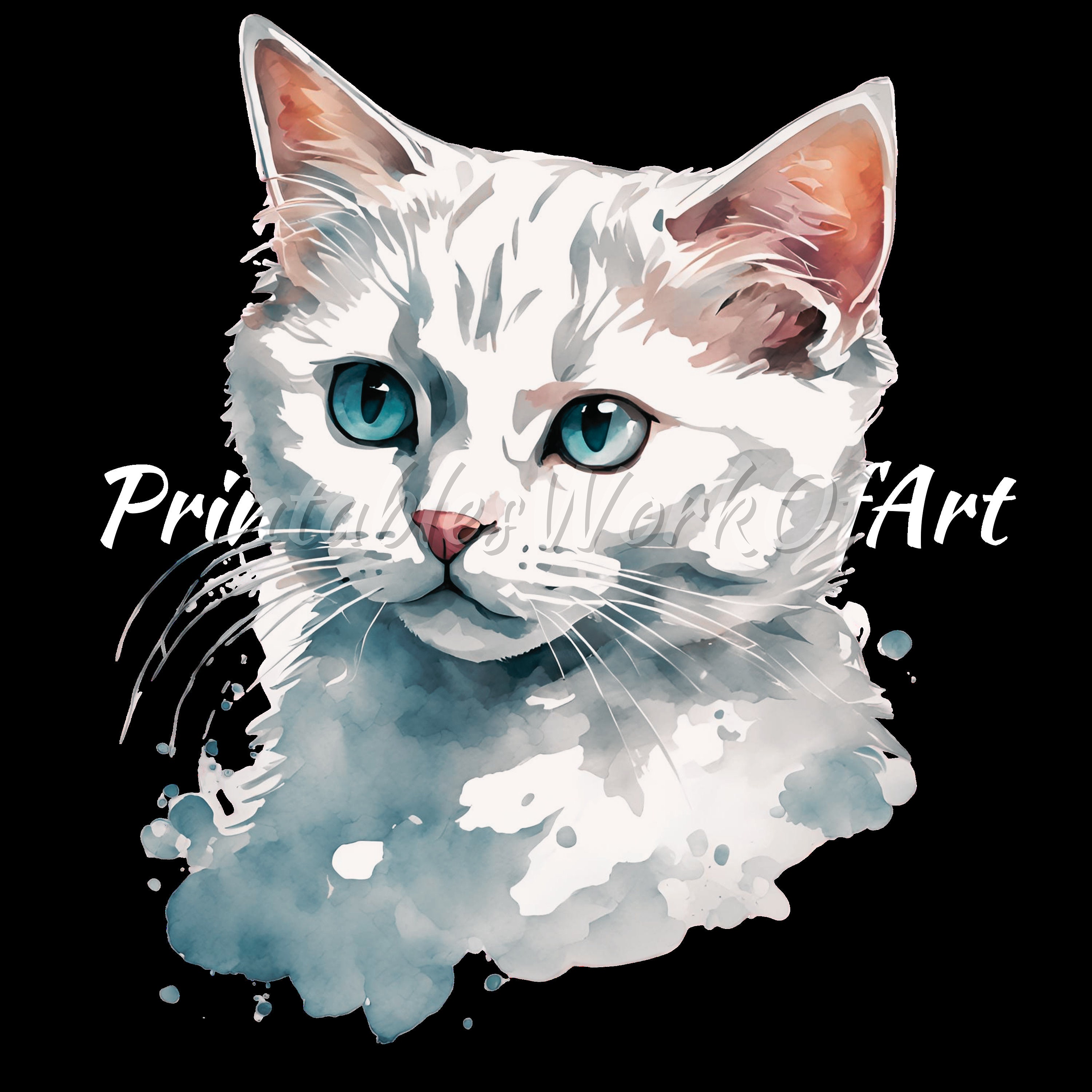 10 White Cute Cat Clipart, Printable Watercolor Clipart, High Quality ...