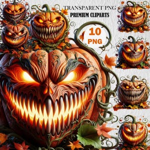 Evil Jack O&#39; Lantern Clipart Bundle: Creepy Halloween PNG (Commercial Use)