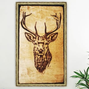 Hand burned Deer on wood | Pyrography | Home Wall Decor | Woodburning | Extra large