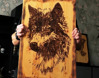 Woodburned Wolf | Pyrography | Home Wall Decor | Woodburning