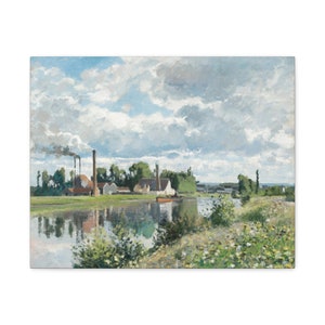 Camille Pissarro Canvas: The River Oise near Pontoise (c. 1873) | Famous Impressionist Painting | Famous Pissarro Painting Reproduction