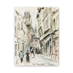 Camille Pissarro Canvas: Rue Damiette, Rouen (c. 1884) | Famous Impressionist Painting | Pissarro Painting Reproduction | City Streets