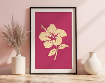 Hibiscus Flower Print – Boho Hawaiian Wall Art, Minimalist Tropical Decor