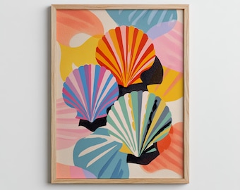 Colorful Seashell Art Print – Modern Boho Coastal Decor