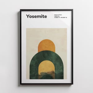 Yosemite National Park Poster - Minimalist Mid-Century Travel Print, Abstract California Wall Art, National Park Art, California Home Dec