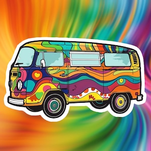Psychedelic Hippie Van Life Sticker - Sticker for Laptop, Hydroflask and Car