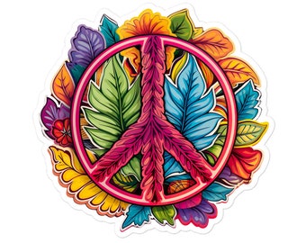Colorful Floral Peace Sign Sticker - Sticker for Laptop, Hydroflask and Car - Groovy Gift