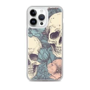 Skull and Flowers Phone Case For iPhone 14 Plus 13 Pro Max Mini 12 XR Clear Phone Cover With Aesthetic Design