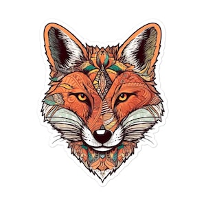 Red Fox Sticker with Tribal Pattern - Sticker for Laptop, Hydroflask Sticker, Sticker for Car