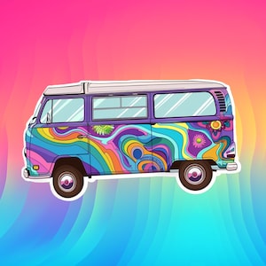 Van Life Sticker - Psychedelic Hippie Camper, Laptop Decor, Hydroflask Sticker, Car Decal, Retro Travel Accessories