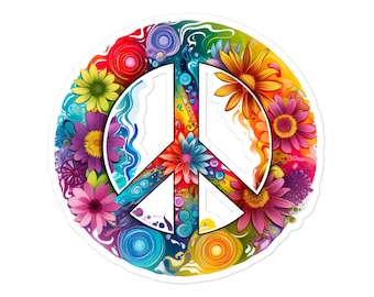 Rainbow Floral Peace Sign Sticker - Laptop, Hydroflask, Car