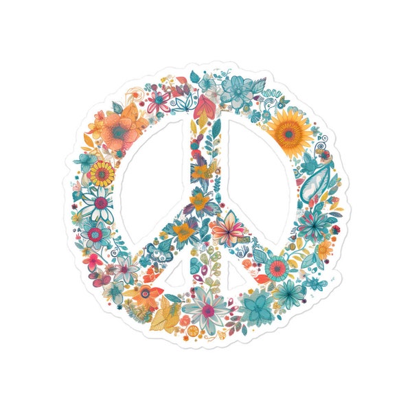 Floral Hippie Peace Sign Sticker - Sticker for Laptop, Hydroflask Sticker, Sticker for Car