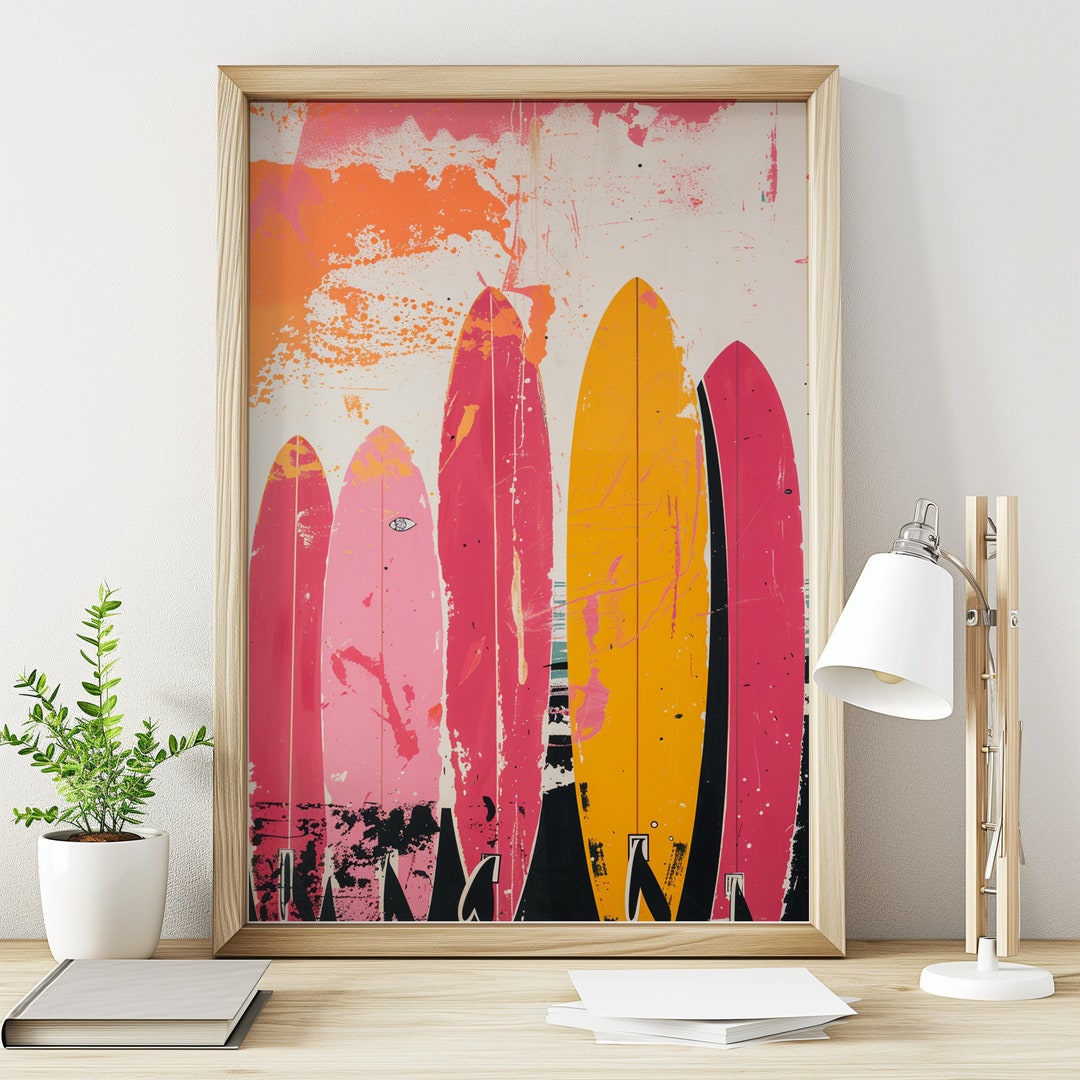 Surfing Bliss Poster Vintage Surf Art, Retro Beach Print, Coastal — free download