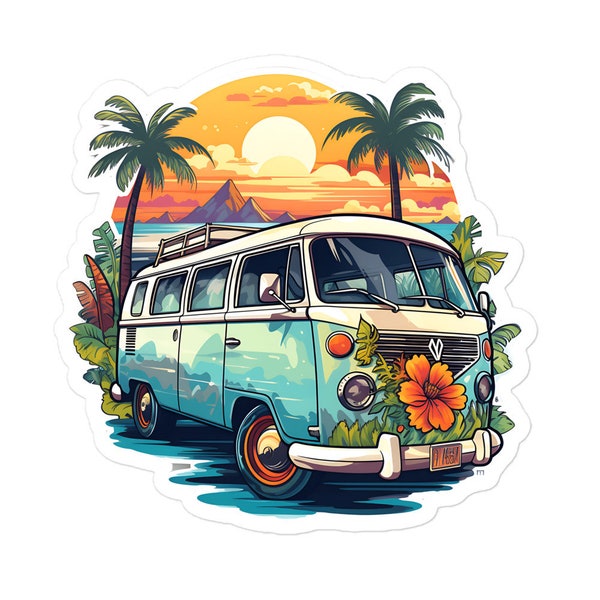 Surfer Camper Van Sticker - Sticker for Laptop, Hydroflask Sticker, Sticker for Car