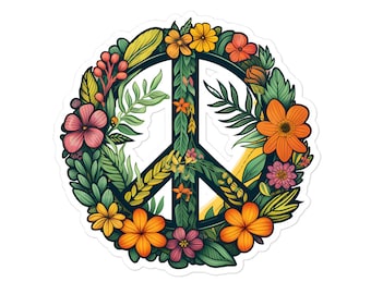 Floral Hippie Peace Sign Sticker - Sticker for Laptop, Hydroflask and Car