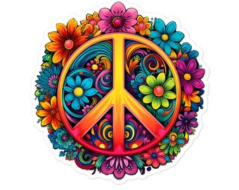 Flower Peace Sign Sticker - Sticker for Laptop, Hydroflask and Car - Groovy Gift