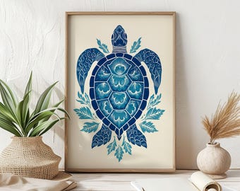 Turtle Print - Ocean Wall Art, Coastal Beach House Artwork, Marine Life Poster