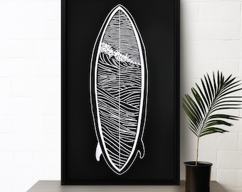 Surfboard Wall Art – Retro Surf Print, Beach Surfing Print for Coastal Decor