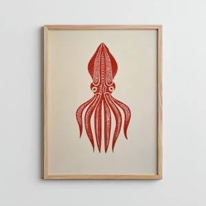 Squid Print - Vintage Ocean Wall Art, Nautical Sea Creature Poster, Marine Biology Artwork, Coastal Home Decor, Gift for Ocean Lovers