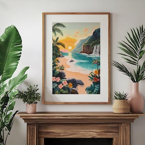 Kauai Coast Wall Art – Hawaii Travel Poster, NaPali Landscape Print, Tropical Island Artwork, Coastal Home Decor, Vacation Wall Print
