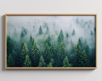 Misty Forest Poster – Nordic Nature Photography Print, Woodland Wall Art